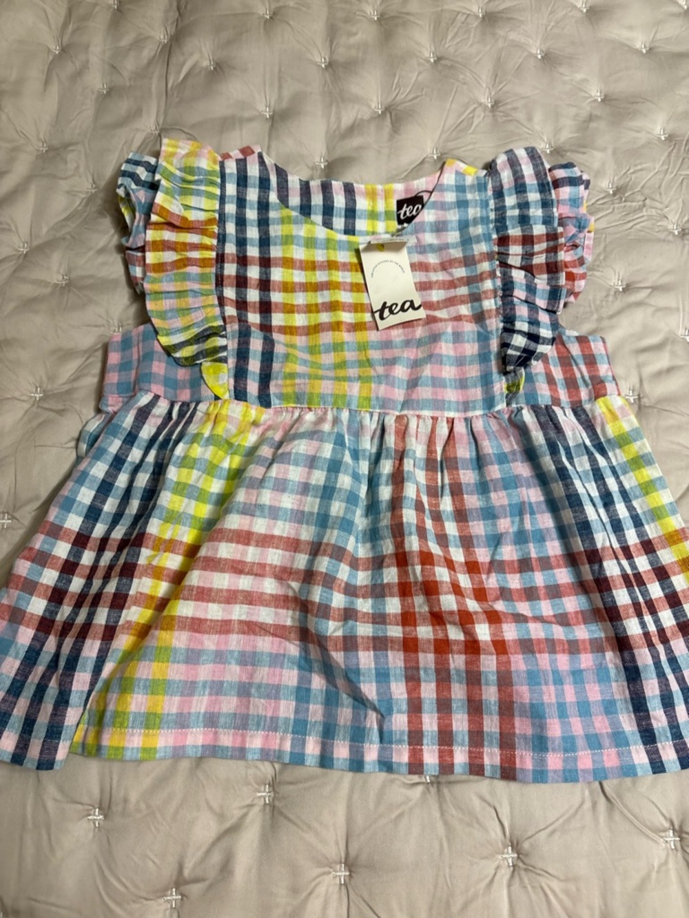 Tea Collection Girls Multicolor Gingham Paloma plaid top size 8